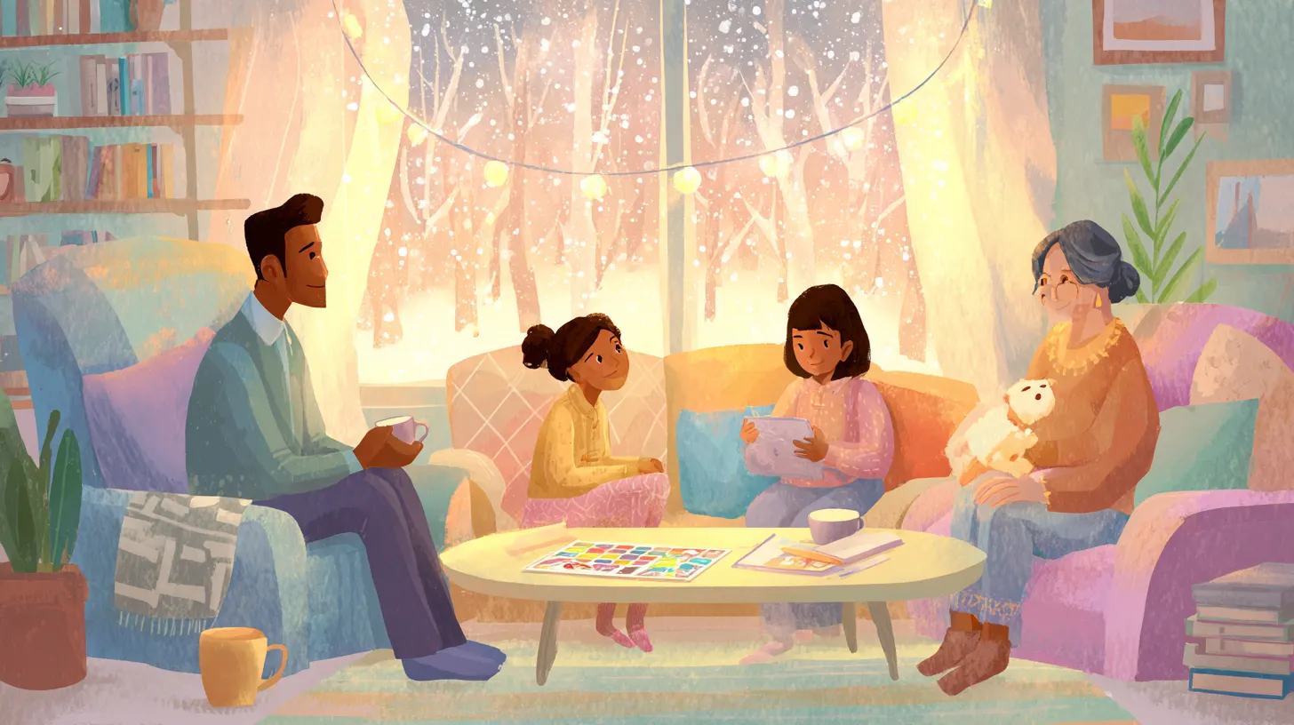 Family enjoying holiday screen time together